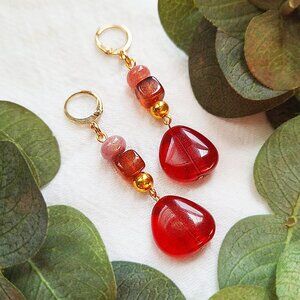 Tourmaline Statement Earrings, 24k Gold Romantic Jewelry, Vintage Boho Dangles